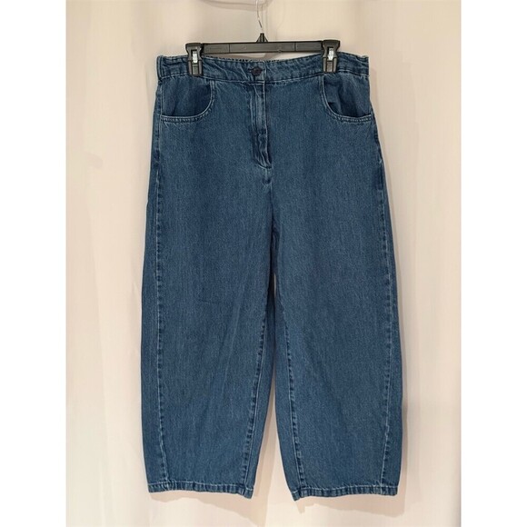WeWoreWhat Denim - ZARA Jeans Womens Size XL Blue Medium Wash Barrel Leg Cropped Mid Rise